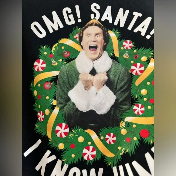 ELF OMG Santa black lightup I Know Him Holiday Ugly Sweater Christmas Festive XS - Picture 9 of 13
